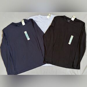 Primark Men's Long Sleeve Shirt Trio - Black, Navy, Light Gray